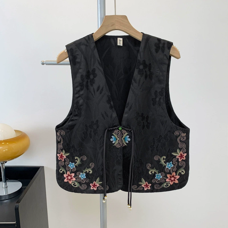 Новая весенняя одежда женская новая китайская высококлассная жаккардовая стойка тяжелая вышивка дикий обычный однобортный жилет