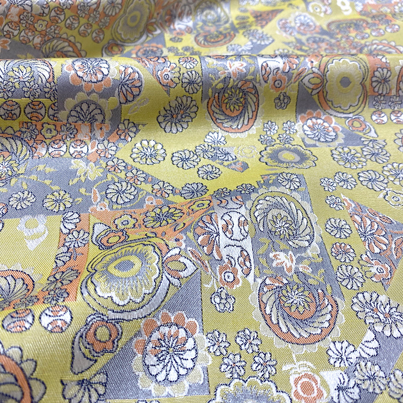 时来运转黄色花纹壮锦提花面料织锦缎新中式马甲外套西装服饰布料