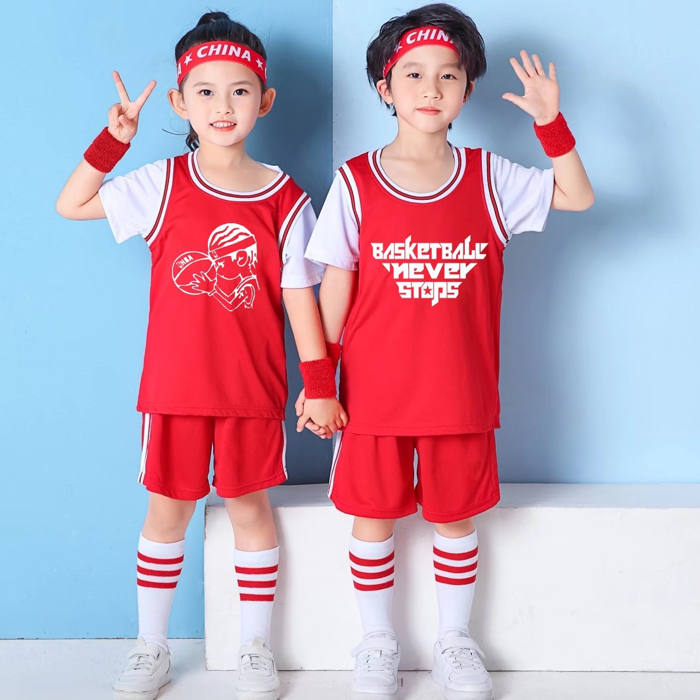 Fake two-piece children's basketball uniform suit men's short-sleeved training camp sports competition jersey vest printed number
