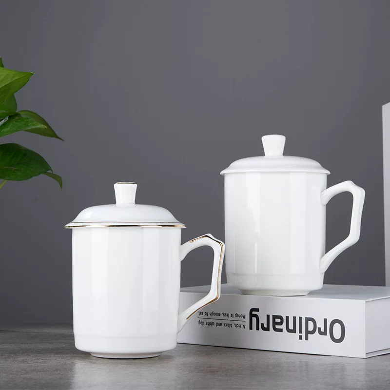 Set for office, ceramic tea cup, Chinese style, simple and elegant design
