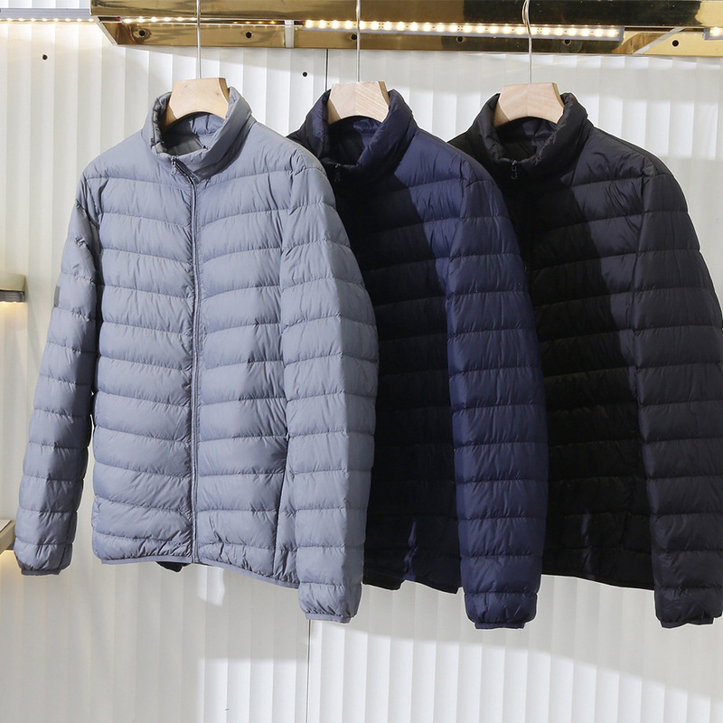 Plus size~packable European and American men's thin down jacket with stand-up collar, ultra-light and warm, 90% down fill Plus size~packable European and American men's thin down jacket with stand-up collar, ultra-light and warm, 90% down fill