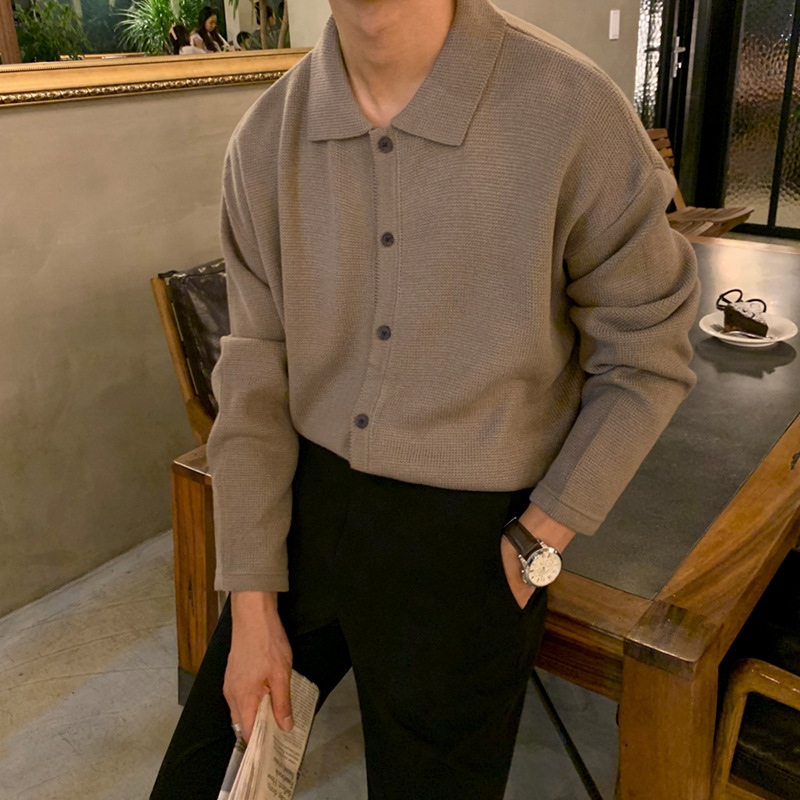 MYQ Otoño Nueva Chaqueta de punto los hombres flojos estilo Coreano moda casual solapa POLO suéter exterior