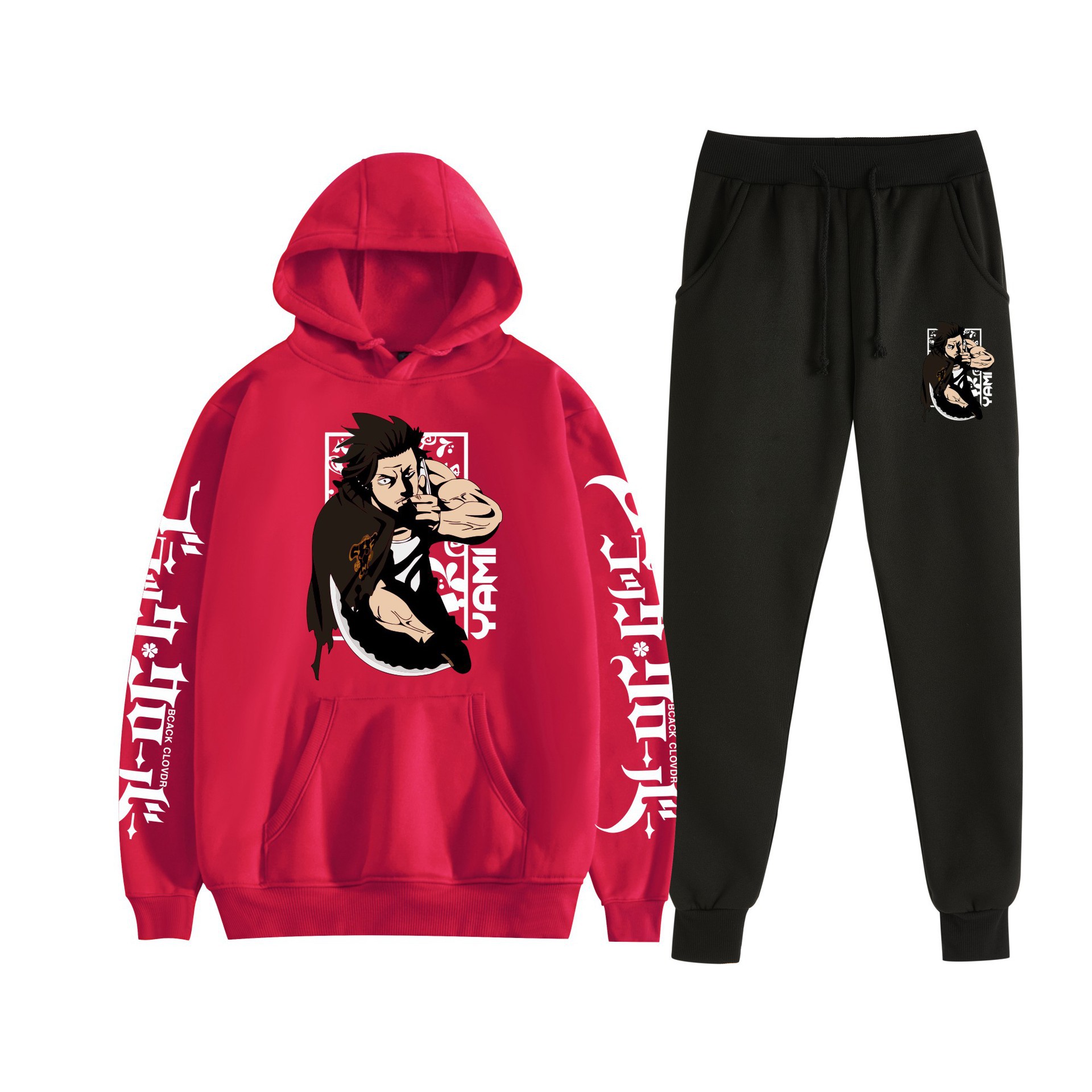 Trébol de cuatro hojas negro nuevo estilo transfronterizo Black Clover pareja suéter con capucha hombres y mujeres pantalones de dos piezas