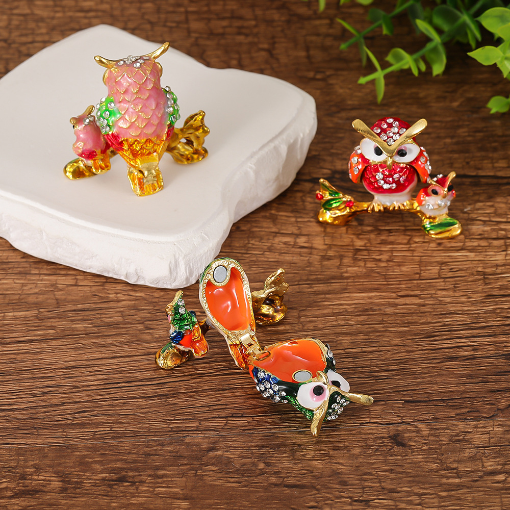 Fashion Owl Jewelry Box Small Ornaments European Metal Crafts Light Luxury Retro Desktop Jewelry Box Ornaments
