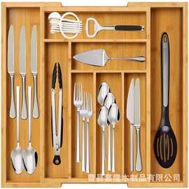 木质餐具盒厨房可伸缩刀叉筷子收纳盒抽屉分格化妆品饰品储物盒