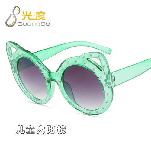  New Korean Style Children's Diamond Rimmed Round Glasses Cute Bear Sunglasses with Fox Ears