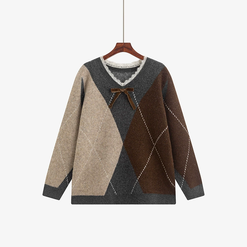 Стеганая куртка, цветной вязаный свитер для отдыха, плюс сайз, oversize