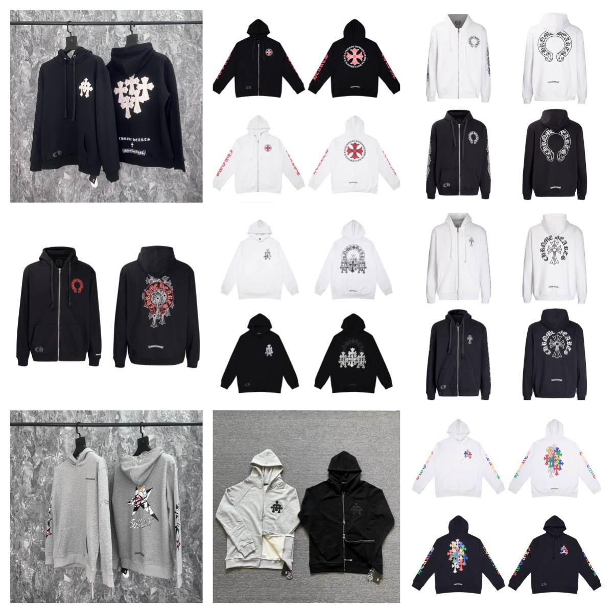 Transfronterizo solo para tres marcas completas CH Cro Street tide sánscrito crucifijo chaqueta con sombrero con cremallera fábrica de stock de cabello directo