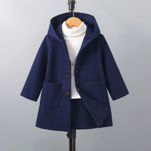 2025新款男童韩版连帽单排扣呢子外套大衣中小儿童外穿百搭呢子