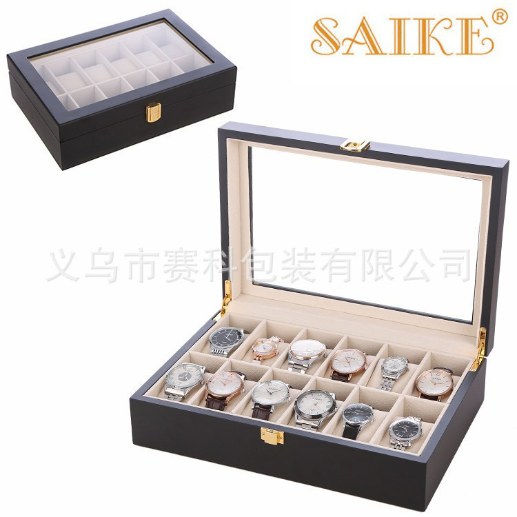 厂家现货批发12位黑色哑光漆木质手表盒喷漆手表收纳盒木表盒