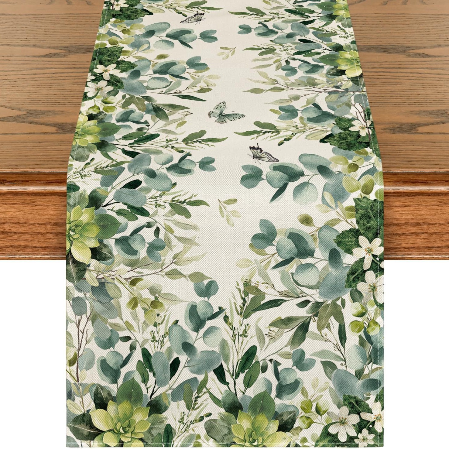 Primavera y verano venta en caliente bandejas de mesa transfronterizas frescas flores pastílicas imitación de tela de mesa de lino girasoles verde bandejas de mesa de hoja