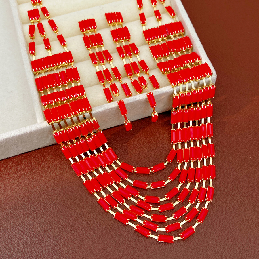 Resina rectangular de estilo europeo y americano empalmado collar de pendientes multicapa cadena de clavícula de moda lujo ligero conjunto de joyas de alta calidad