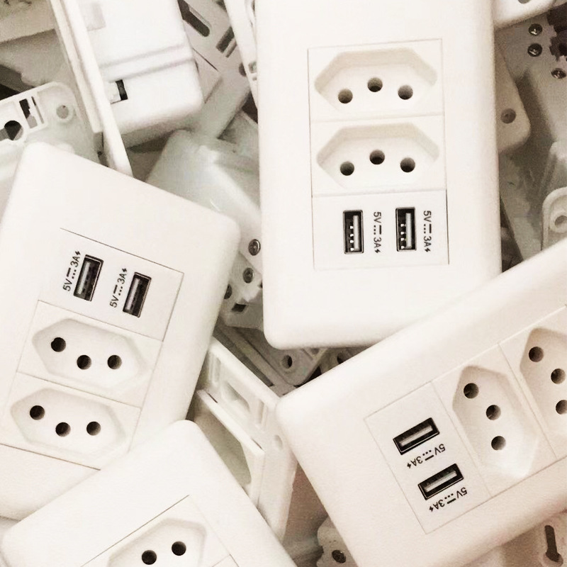 3A Fast Charging Home Wall Outlet Switch Panel with 2 USB Phone Charging Outlets Uruguay Brazil Switch Outlet