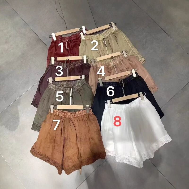 Summer New Slimming Ramie Spliced Lace Trim Elastic Waist Wide-Leg Shorts Versatile Casual Pants for Women Summer New Slimming Ramie Spliced Lace Trim Elastic Waist Wide-Leg Shorts Versatile Casual Pants for Women