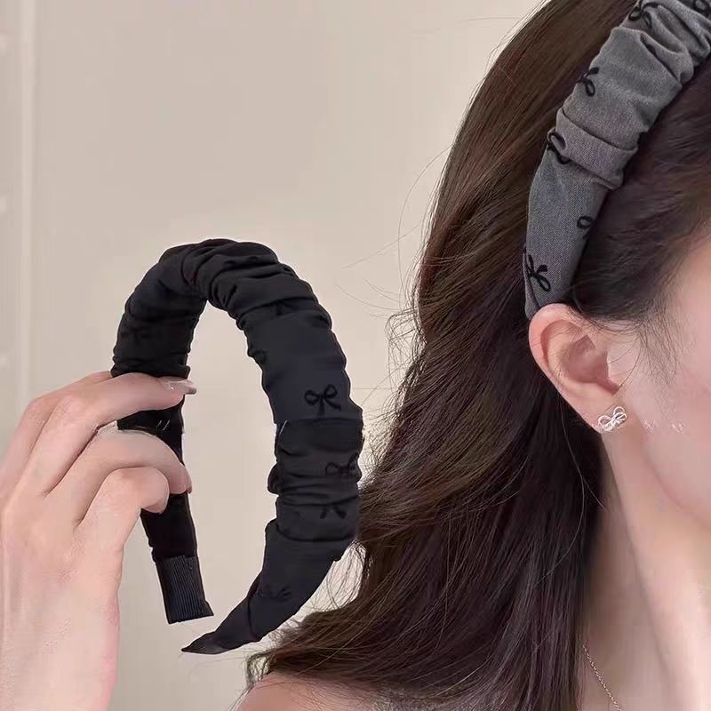 蝶結びプリーツつば広ヘッドバンド女性のための夏 2025 新しいヘッドバンド洗顔ハイエンド女性のファッションヘッドバンドヘアアクセサリー|undefined