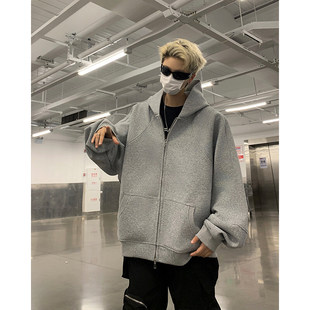 American Street Cardigan Hooded Sweater Men's Autumn and Winter Plus Fat Plus Tide Fat People Loose Teenagers Plus Velvet Jacket