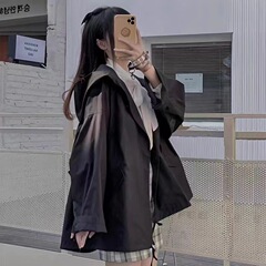 连帽风衣黑色外套女新款秋季女防晒宽松显瘦百搭原宿风
