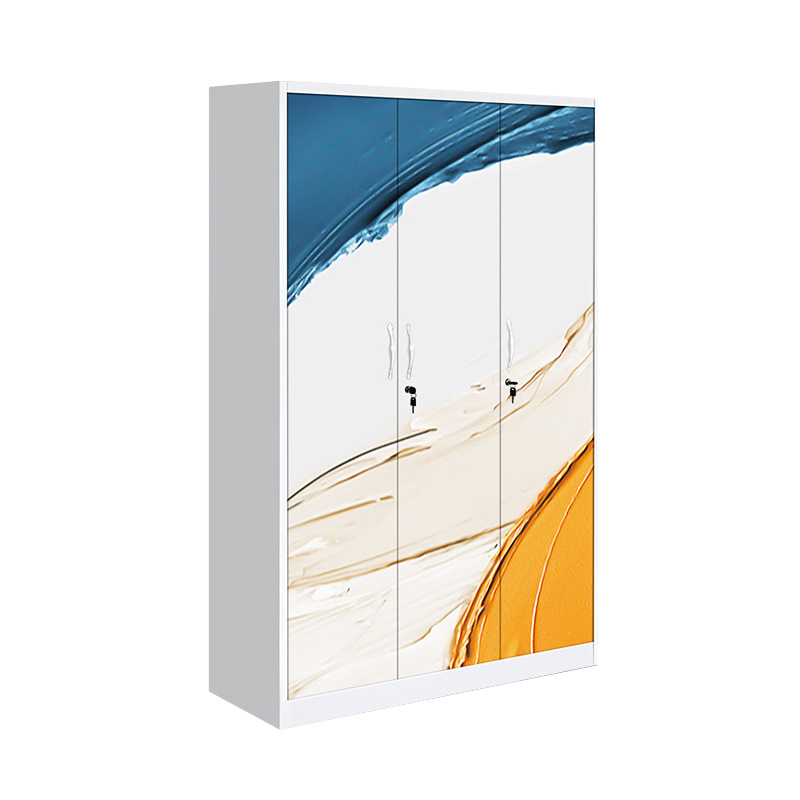 Amazon Hot Vending Print Wardrobe acero deslizante puerta corredera dormitorio casero armario de almacenamiento de hoja de hierro armario
