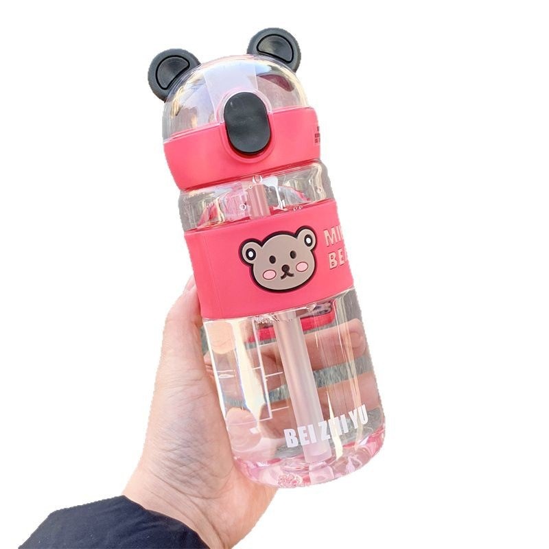 Niños de verano hervidor taza de paja nueva taza portátil oso beber cuerda dibujos animados nueva taza de agua adorable popularidad en línea