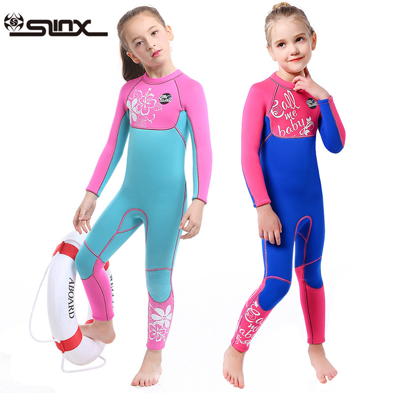 SLINX new children's diving suit women's 3mm one-piece long-sleeved swimsuit warm diving surfing jellyfish suit
