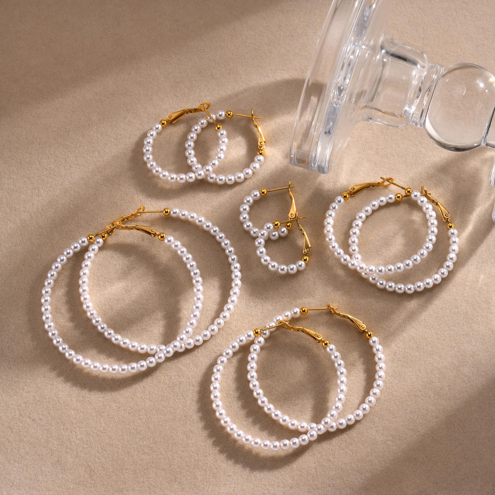 earrings不锈钢仿珍珠耳圈金色女士 首饰批发 泉溪水EH-627