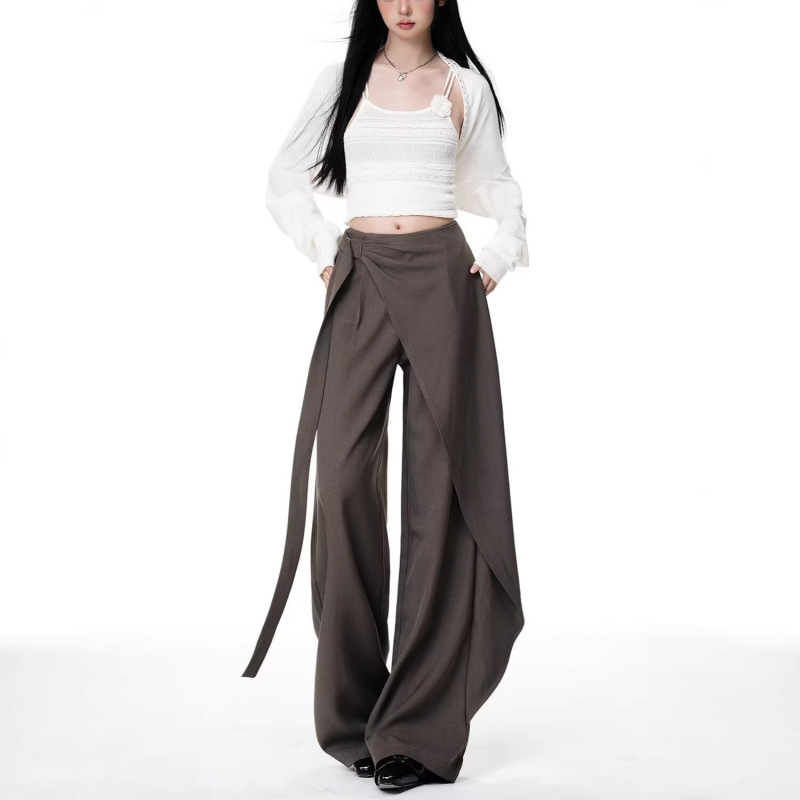 2026 Spring Women's Retro Vine Pleated White Wide-Leg Pants Japanese Style Straight-Leg Long Pants Trendy and Stylish Casual Pants 2026 Spring Women's Retro Vine Pleated White Wide-Leg Pants Japanese Style Straight-Leg Long Pants Trendy and Stylish Casual Pants