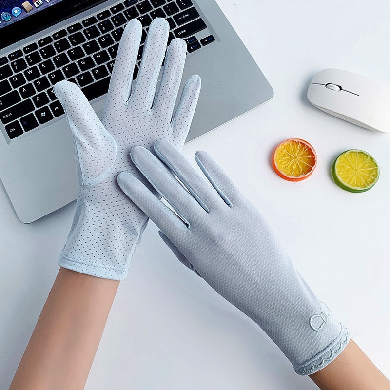 Guantes de protección solar de verano para mujeres anti-UV conducir pantalla táctil transpirable color sólido secado rápido guantes de hielo delgados