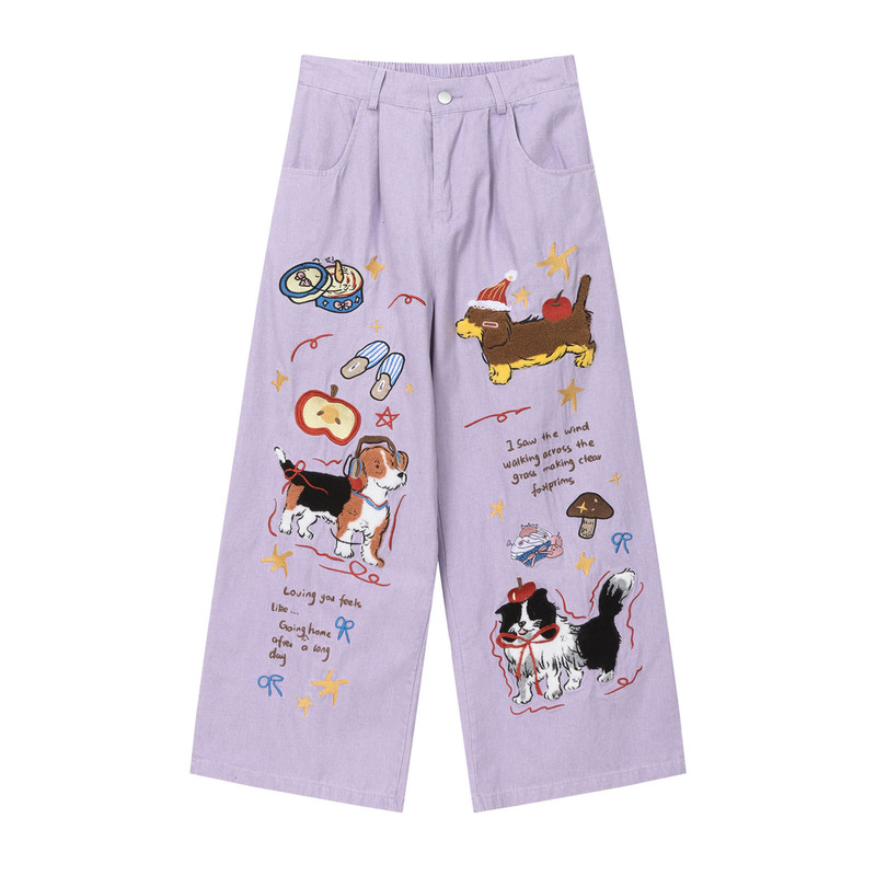 American Retro Fun Dachshund Embroidered Light Purple Jeans for Men and Women, Versatile Slim-Fit Loose Casual Pants American Retro Fun Dachshund Embroidered Light Purple Jeans for Men and Women, Versatile Slim-Fit Loose Casual Pants