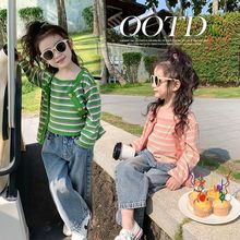 女童韩版套装2024新款春秋款中小儿童女洋气休闲时髦条纹两件套潮