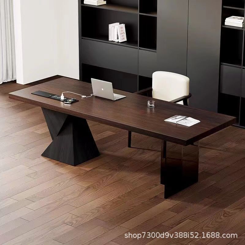 Italian Minimalist Desk with Socket Light Luxury Modern Simple Home Study Desk Acrylic Solid Wood Computer Desk