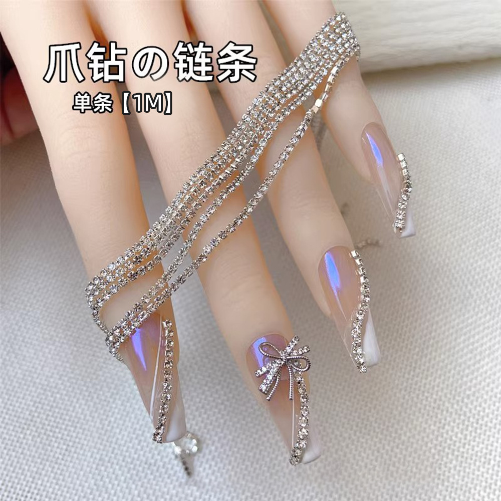 New Japanese-Style Gold and Silver Rhinestone Nail Art Chain, Super Shiny Internet Celebrity DIY Accessory Chain Rhinestone Nail Art Decoration