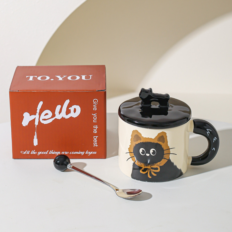 Cute gato gato taza de oficina taza de cerámica con taza de agua cubierta regalo pareja acompañante caja de regalo creativa de cumpleaños