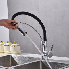 Cross-border new kitchen faucet cold and hot water stretching faucet universal silicone tube three-way sink faucet