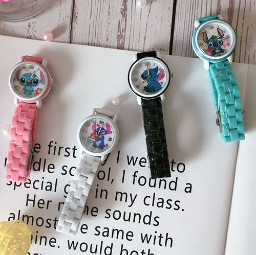 Stitch Space Baby Kids Student Boys Girls Cartoon Waterproof Box Set Ceramic Watch