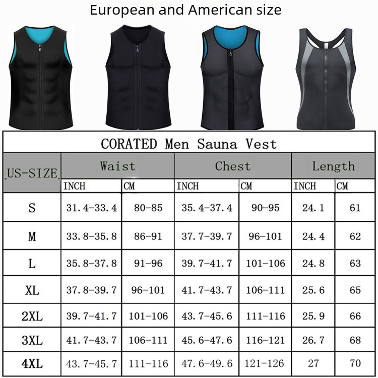 Ανδρικό γιλέκο αθλητικού σχήματος με φερμουάρ, ανθεκτικό στον ιδρώτα, νεοπρένιο, ανθεκτικός στον ιδρώτα ευρωπαϊκός και αμερικανικός κορσές γυμναστικής_voghion.com