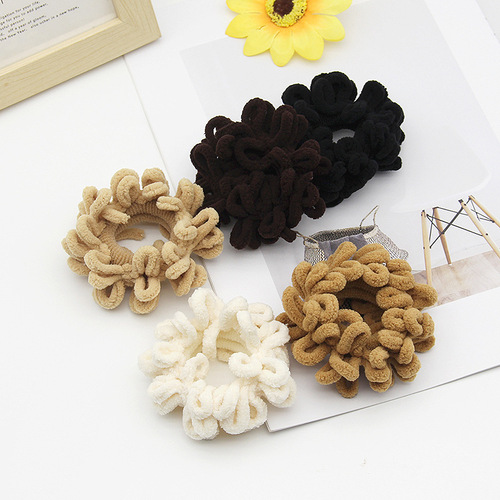 New plush high-elastic towel ring milk tea wide-brimmed hair tie colorful hair tie ball scalp tendon headband