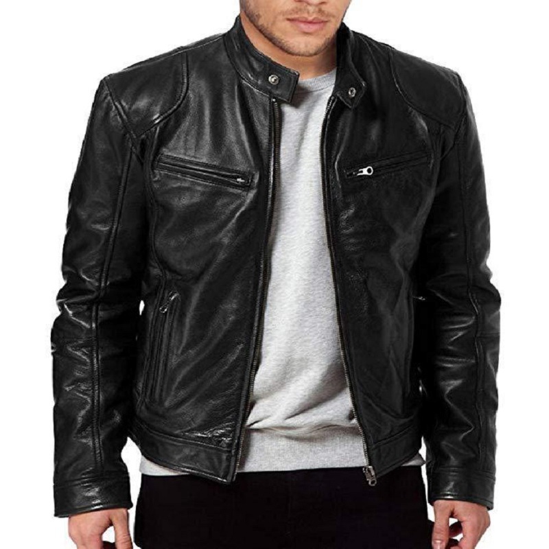 Southern Winter Warm Button Fashion Dominant Motorcycle Men's Multi Poc PU Coat Mock Neck Zipper Cardigan Leather_voghion.com