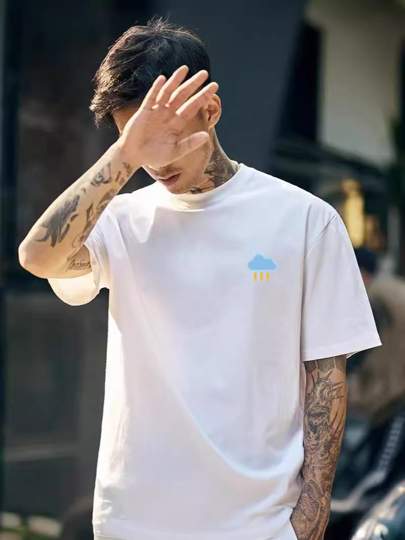 Verano hombre camiseta de moda juvenil blanco puro cuello redondo impresión de topas casuales retro pareja