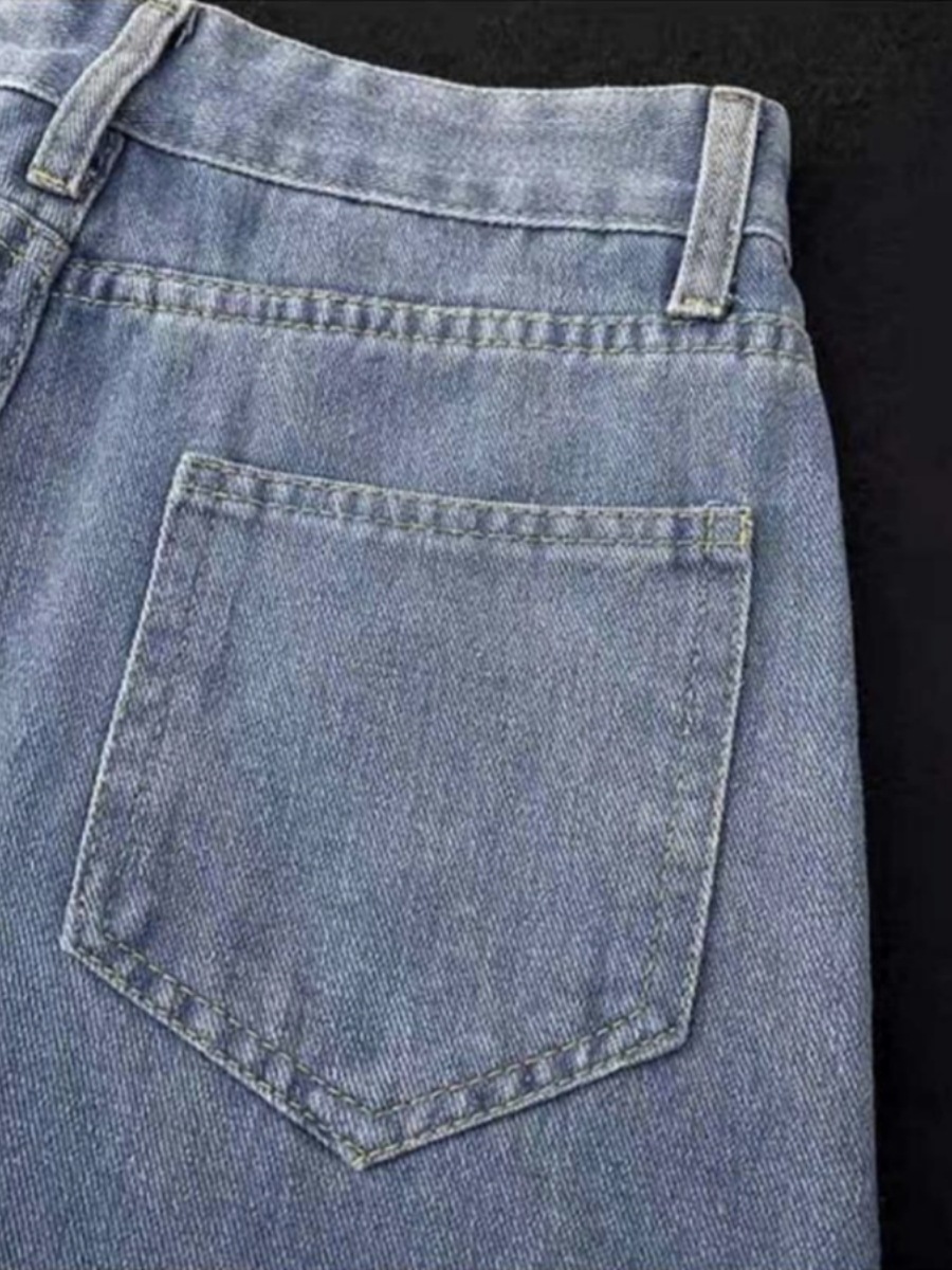 Men's Vintage-Inspired Washed Jeans Streetwear Straight-Leg Pants Drawstring Waist Lightweight Distressed Finish S-5XL_mkmklike.com
