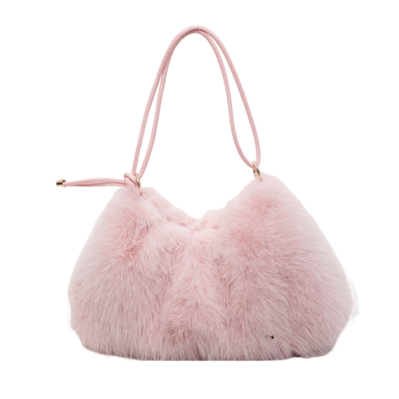 Transfronterizo 2025 otoño y invierno nuevo bolso de peluche dulce fresco bolso de brazo de textura para mujeres viajeros bolso de hombro de lana universal