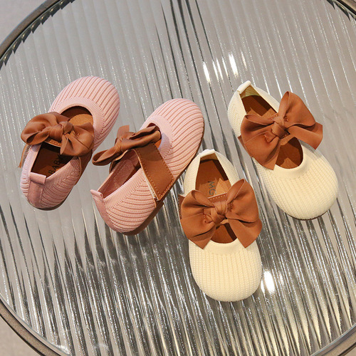 Children's Shoes  Spring New Korean Style Bow Girls Princess Shoes Little Children's Fly Weave Soft Sole Baby Shoes