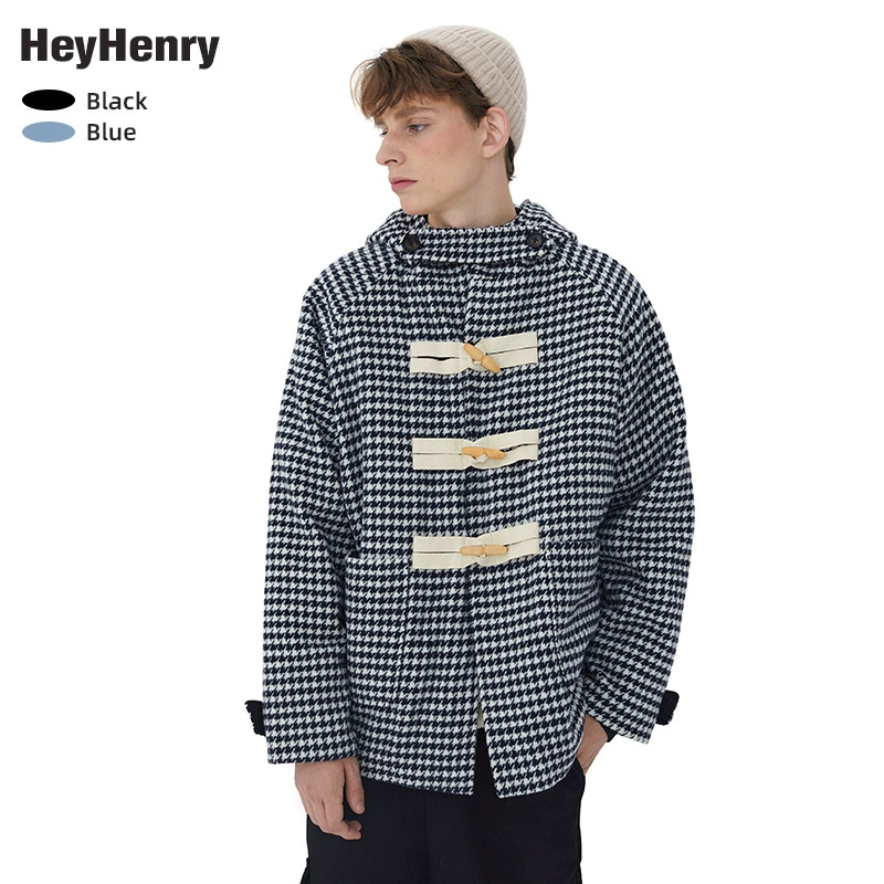 Retro Woolen Coat Unisex, Thickened Winter Jacket, Houndstooth Plaid 2021