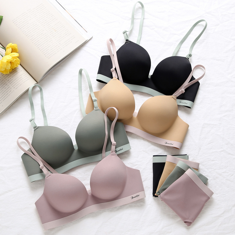 2021 New Seamless Underwear Wireless Bra Small Chest Push-Up Adjustable Bra Set Women's Bra Pads