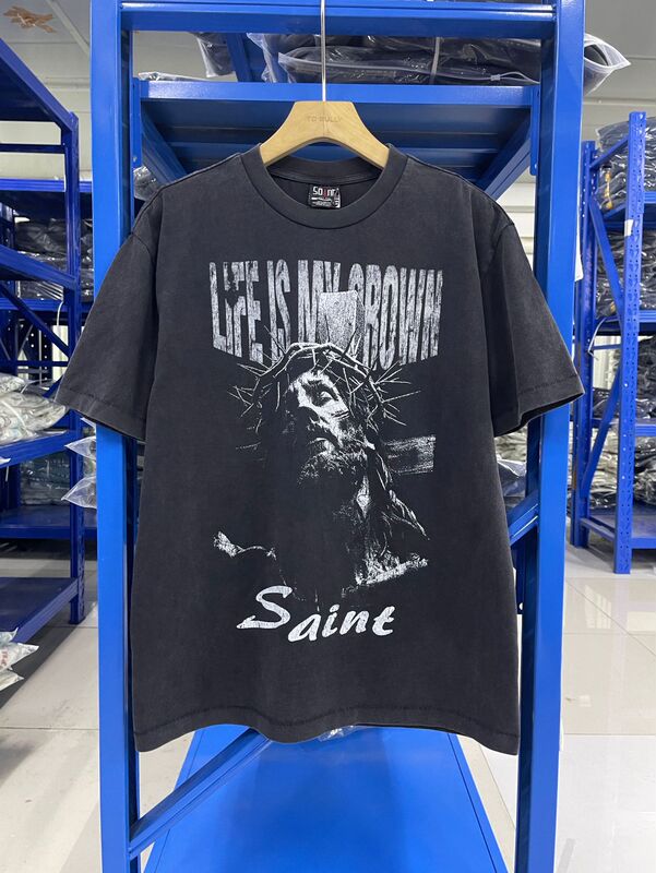 高品質 SAINT MICHAEL ICON ウォッシュ加工 オールド半袖 アメカジ レトロ プリント カップル Tシャツ 男女兼用|undefined