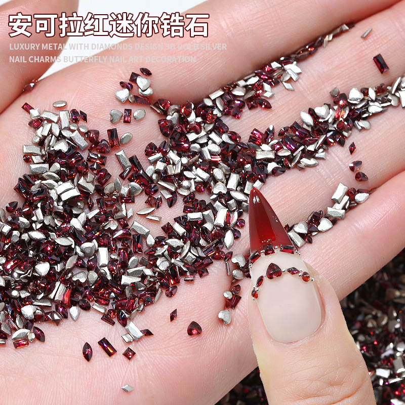 Ancora red mini inverted zircon nail drill New Year red mixed shaped flat drill nail jewelry wholesale Ancora red mini inverted zircon nail drill New Year red mixed shaped flat drill nail jewelry wholesale
