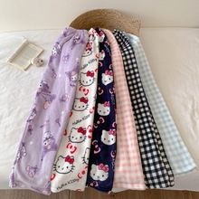 卡通法兰绒睡裤女秋冬季长裤加绒学生保暖珊瑚绒冬季家居裤遛弯裤