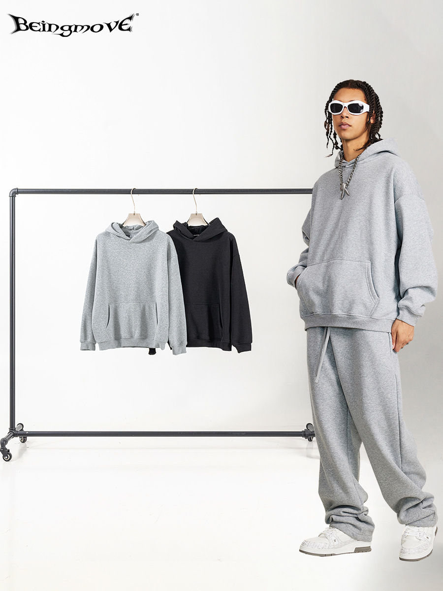 Sudadera con Capucha para Hombre, Estilo Básico Holgado, Color Sólido, Forro Polar de 420G, Antipelusas, Marca de Moda Transfronteriza Europea y Americana, Otoño/Invierno 2025