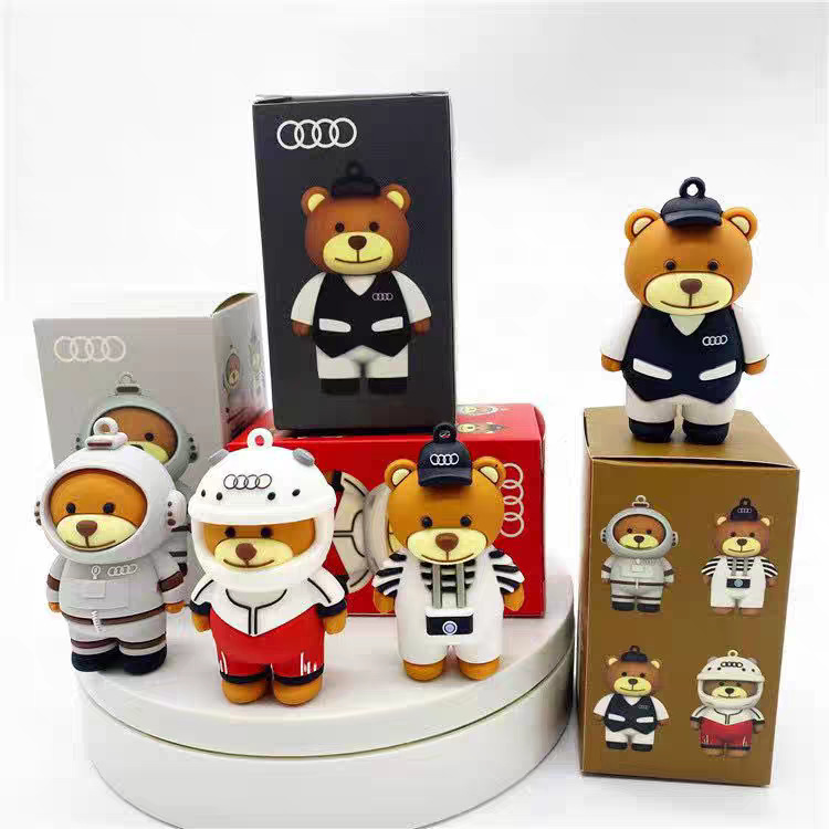Creative Audi Car Keychain Cute Bear Doll Keychain Gift Box Backpack Pendant Couple Bag Pendant