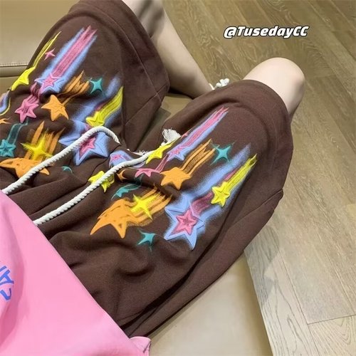 Summer casual men's fashion brand Ins loose casual trendy outerwear mid-pants versatile Korean style five-pocket pants