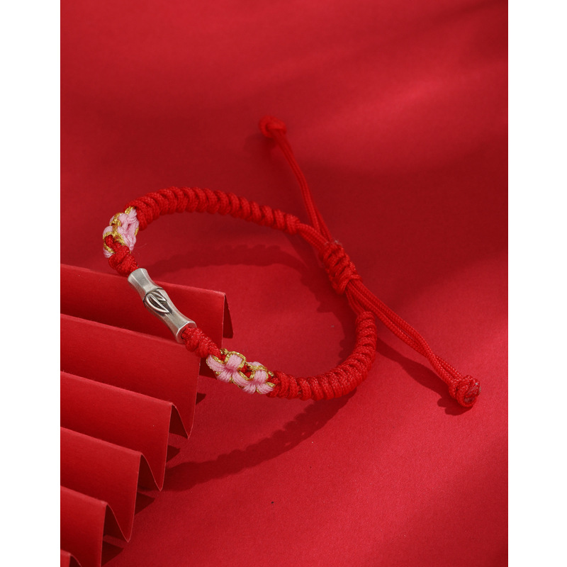 S925 plata de ley de bambú rojo cuerda pulsera niñas tejido Festival de gran altura en tierra cuerda de mano nicho novias pareja regalo